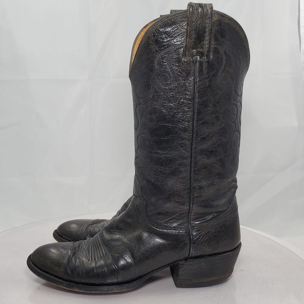 Vintage Nocona Boots Western Women 8 B Black Leather Mid Calf Round Toe 1508